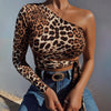 One Shoulder Cropped Top Leopard