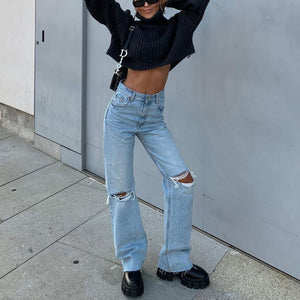 High Waist Ripped Distressed Jeans
