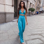 Silky Satin Camis Crop Top and Pants 2 Piece Set