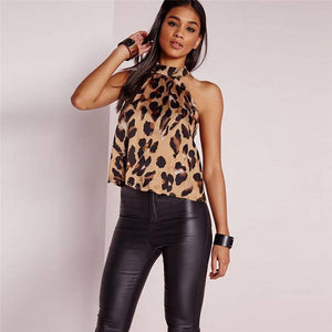 Leopard Sleeveless Turtle Neck